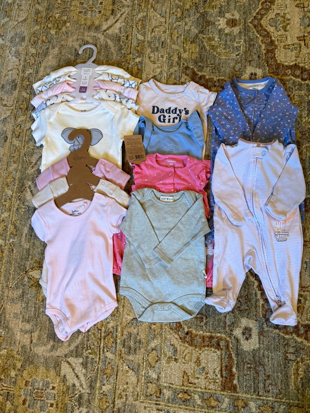 14 pieces 3-6 Month Baby Girl Onesie & Sleeper Bundle – Organic Cotton + Carters